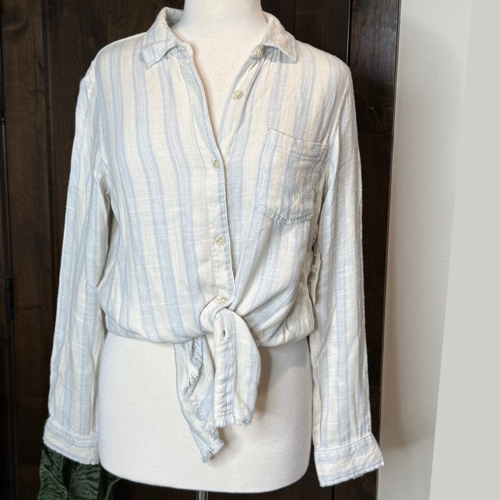 NWT Altar’d State Size S oversized button down long sleeve linen frayed hem NEW